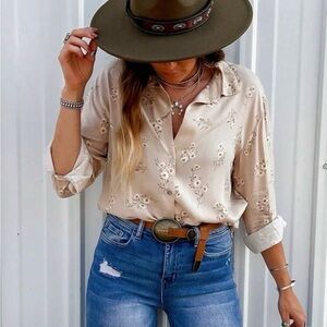 SHEIN Floral Blouse in Cream and Orange